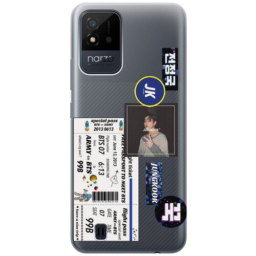 Силиконовый чехол с принтом BTS Stickers для Realme narzo 50i / Рилми Нарзо 50и матовый чехол bts stickers для realme narzo 50i рилми нарзо 50и с 3d эффектом черный