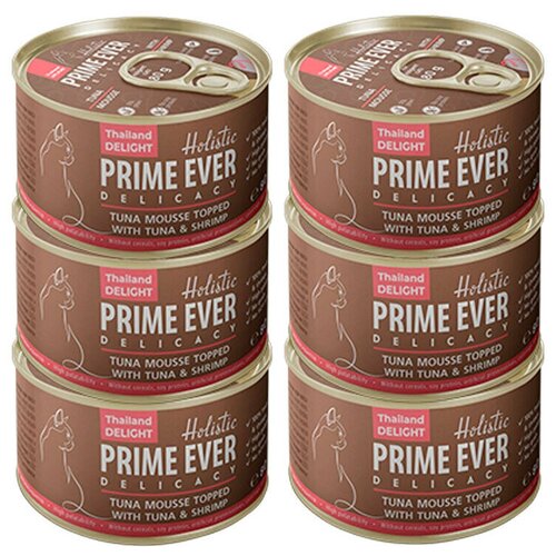 Влажный корм для кошек, мусс - тунец с креветками, холистик, Prime Ever, упаковка 6 шт х 80 г