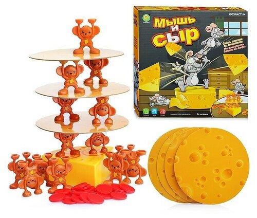 Развлекательная настольная игра Мышь и сыр / Детский развивающий игровой набор Сырная башня, 5+