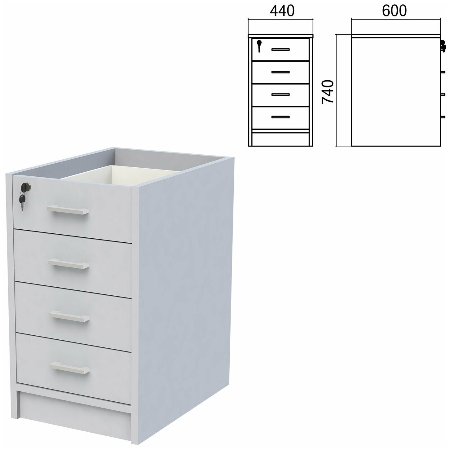 Тумба приставная Арго каркас без крышки, арго, 440х600х740 мм, 4 ящика, замок, серый