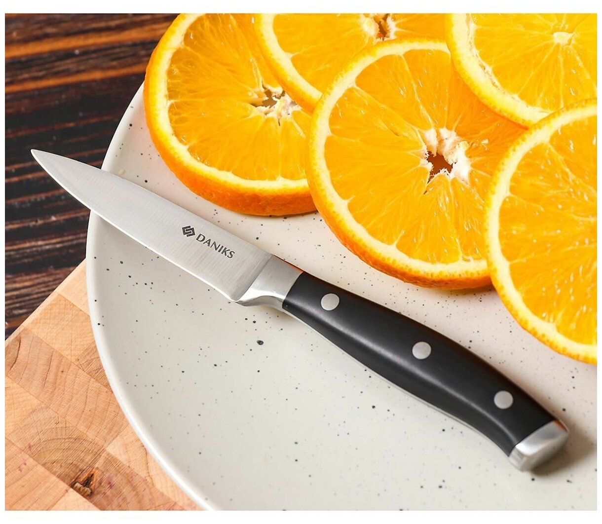 Нож кухонный Daniks Black для овощей нержавеющая сталь 9 см рукоятка пластик 161520-5