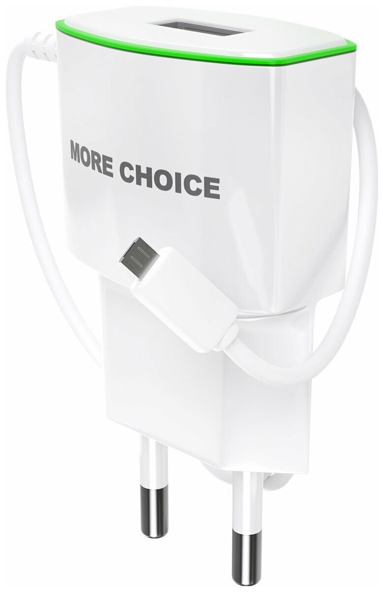 Сетевое зарядное устройство More choice NC40m СЗУ 1USB 1.0A White Green (4627151191980)