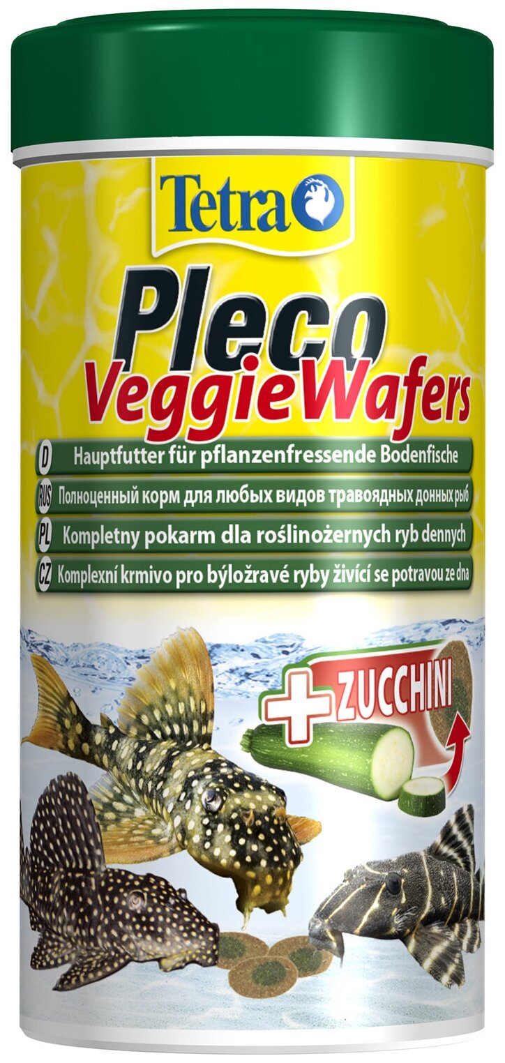 Корм корм для травоядных донных рыб Tetra Pleco Veggie Wafers 250 мл, пластинки с цукини