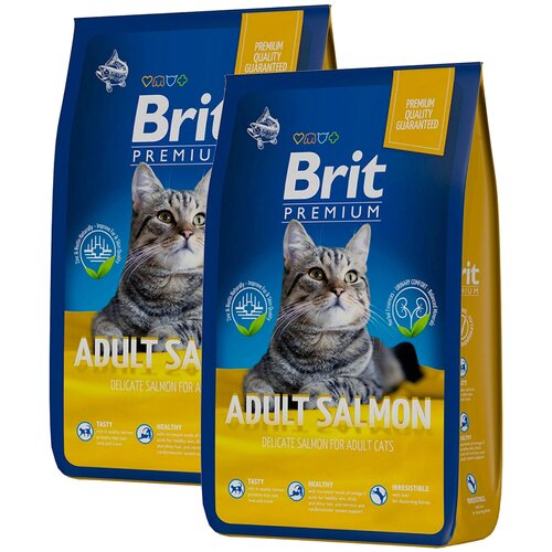 BRIT PREMIUM CAT ADULT SALMON для взрослых кошек с лососем (2 + 2 кг) лакомство для кошек brit care snack superfruits salmon 100г