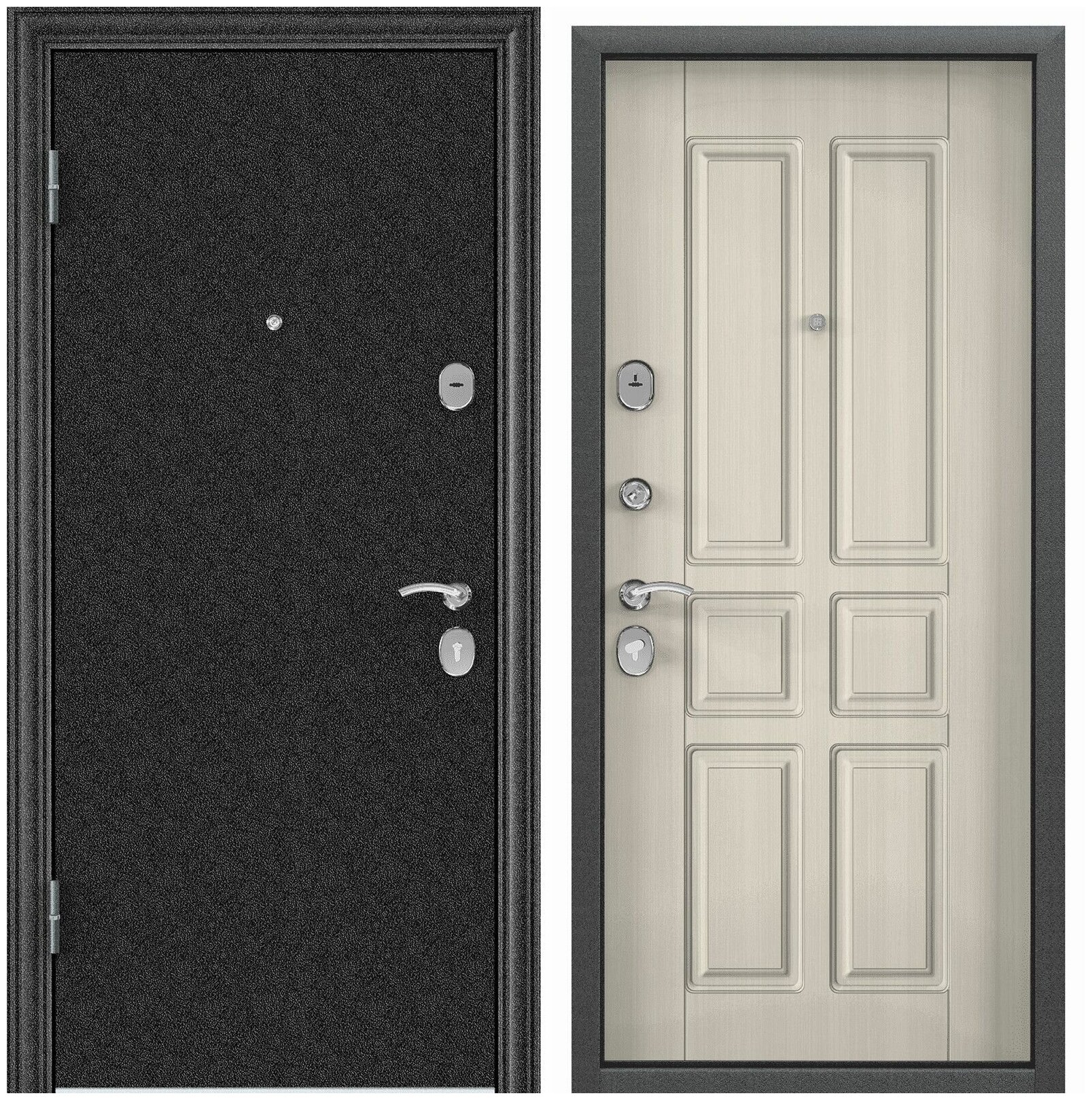 Дверь входная для квартиры Torex Flat-L 860х2050 левый, тепло-шумоизоляция антикоррозийная защита, замки 4го и 2го класса, черный/бежевый - фотография № 1