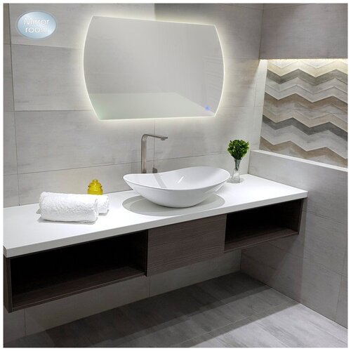 Зеркало для ванной прямоугольное полуовал вертикальное горизонтальное с LED подсветкой 3000 К (теплый свет) размер 50 на 70 см.