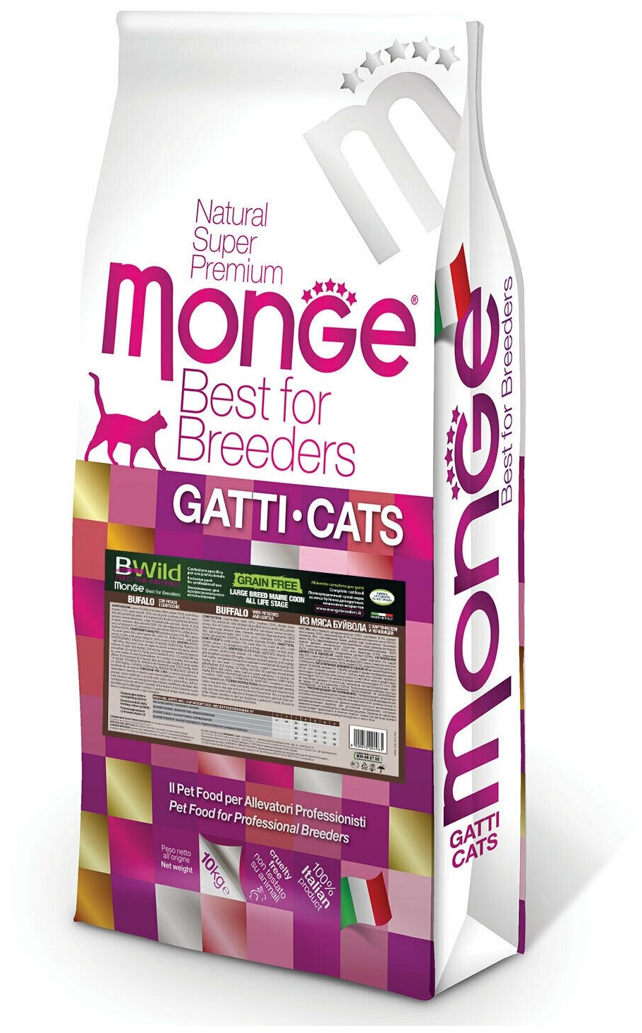 Сухой корм Monge PFB Cat BWild GRAIN FREE для взрослых крупных кошек, беззерновой, из мяса буйвола 10 кг