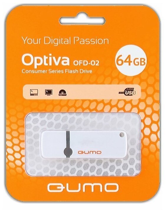 Флешка Qumo Optiva 02 64 Гб usb 2.0 Flash Drive - белая