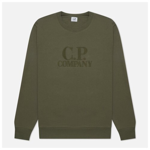 фото Мужская толстовка c.p. company diagonal raised fleece oversized logo crew neck зелёный , размер m