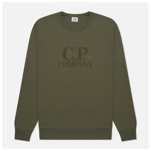 Мужская толстовка C.P. Company Diagonal Raised Fleece Oversized Logo Crew Neck зелёный , Размер L