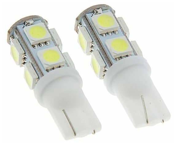 Автолампа светодиодная Cartage, T10 W5W, 12 В, 9 SMD-5050, набор 2 шт