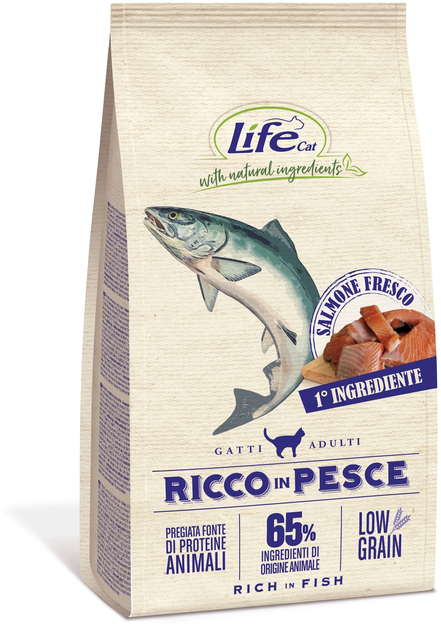 Корм Lifecat Adult Rich in salmon low grain 400г с высоким содержанием свежего лосося низкозерновой для кошек