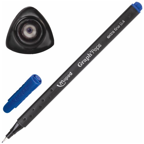 Ручка капиллярная MAPED (Франция) “Graph“ Peps“, синяя, трехгранная, корпус черный, линия письма 0,4 мм, 749120