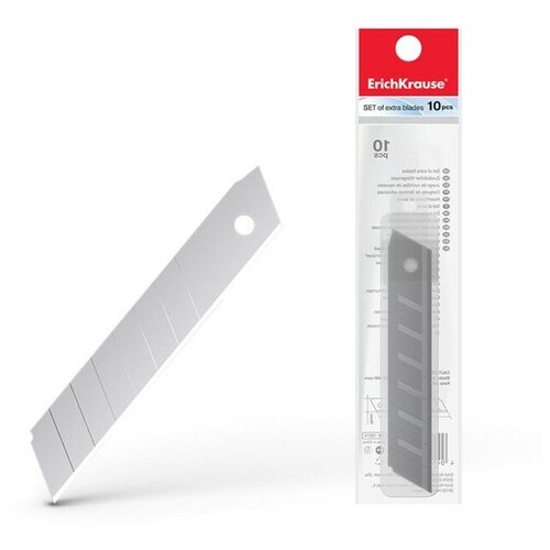 Лезвия для канцелярского ножа ErichKrause, 18 мм, 10 штук, в пластиковом контейнере лезвия для канцелярского ножа erichkrause 18 мм 10 штук в пластиковом контейнере в упаковке шт 1