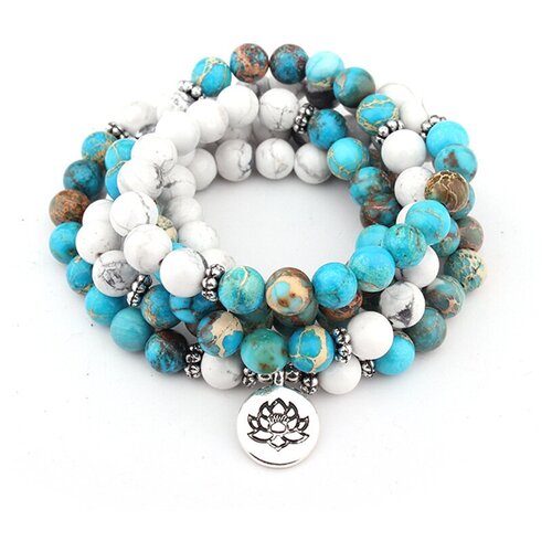 Четки буддийские 108 бусин из натурального камня, на шею, мужские, женские, для молитвы