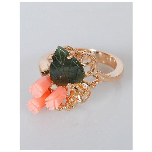 Кольцо помолвочное Lotus Jewelry, нефрит, коралл, размер 16, розовый, зеленый