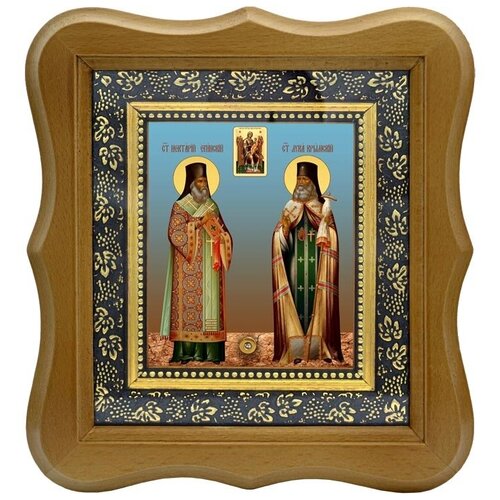 Икона Святителей Нектария Эгинского и Луки Крымского с иконой Всецарица с мощевиком.