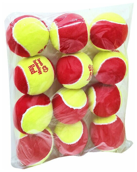 Детские теннисные мячи красные Tennis Technology Red, 12 шт. в пакете