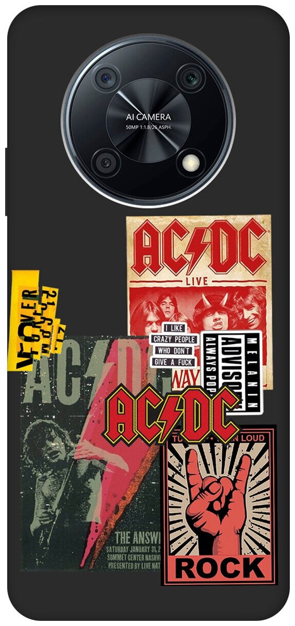 Матовый чехол AC/DC Stickers для Huawei nova Y90 / Хуавей Нова У90 с 3D эффектом черный
