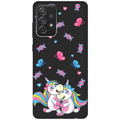 Матовый чехол Unicorns and Candies для Samsung Galaxy A72 / Самсунг А72 с 3D эффектом черный матовый чехол unicorns and candies для oppo a52 a72 оппо а52 а72 с 3d эффектом черный