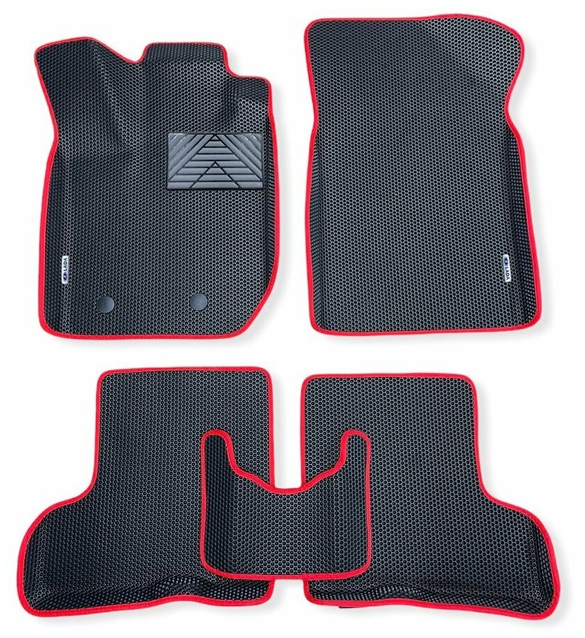 Автомобильные коврики EVA / ЕВА для Lada X-RAY 2015-н. в. / Лада Икс Рей / черный(сота)-красный + резиновый подпятник + 2 логотипа / 3D 3д с бортами /