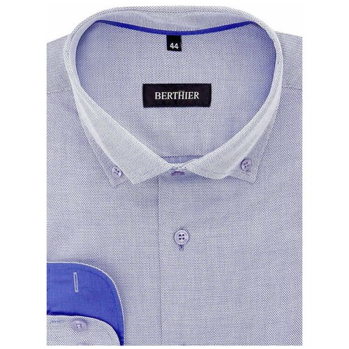 фото Рубашка мужская длинный рукав berthier udine-835141/ fit-mb(0-1), полуприталенный силуэт / regular fit, цвет синий, рост 174-184, размер ворота 42
