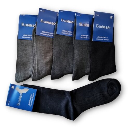 Мужские носки Байвэй, 6 пар, 6 уп., размер 39-47, черный, серый