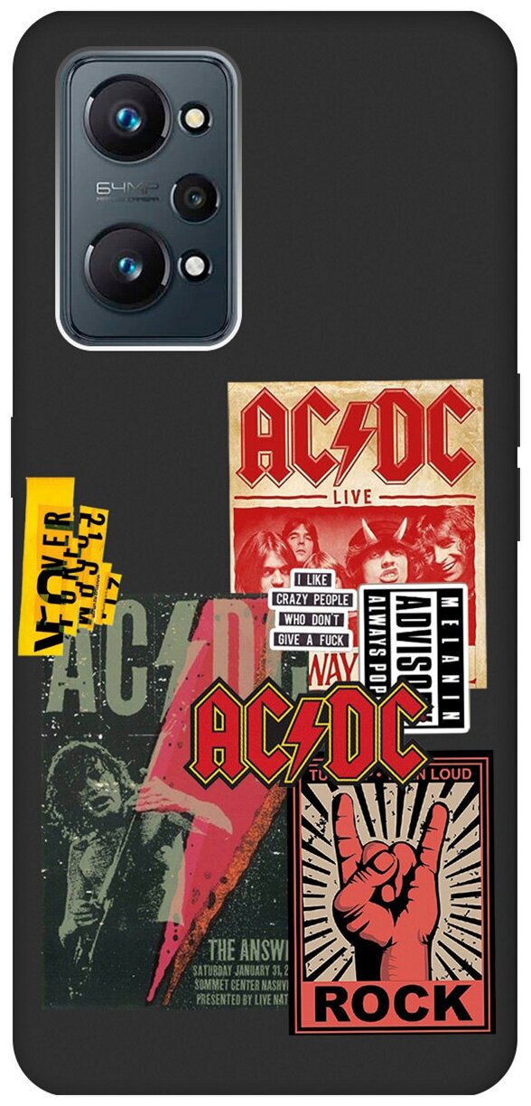 Матовый чехол AC/DC Stickers для Realme GT Neo 2 / Рилми ГТ Нео 2 с 3D эффектом черный