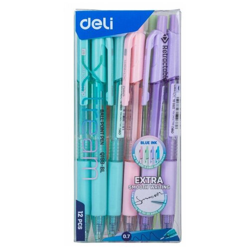 Ручка шариковая Deli X-tream EQ199-BL d - 0.7мм автоматическая резиновая манжета, упаковка 12 шт.(1485129)