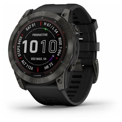 Часы Garmin FENIX 7X Sapphire Solar титановый угольно-серый DLC с силиконовым ремешком, 010-02541-11