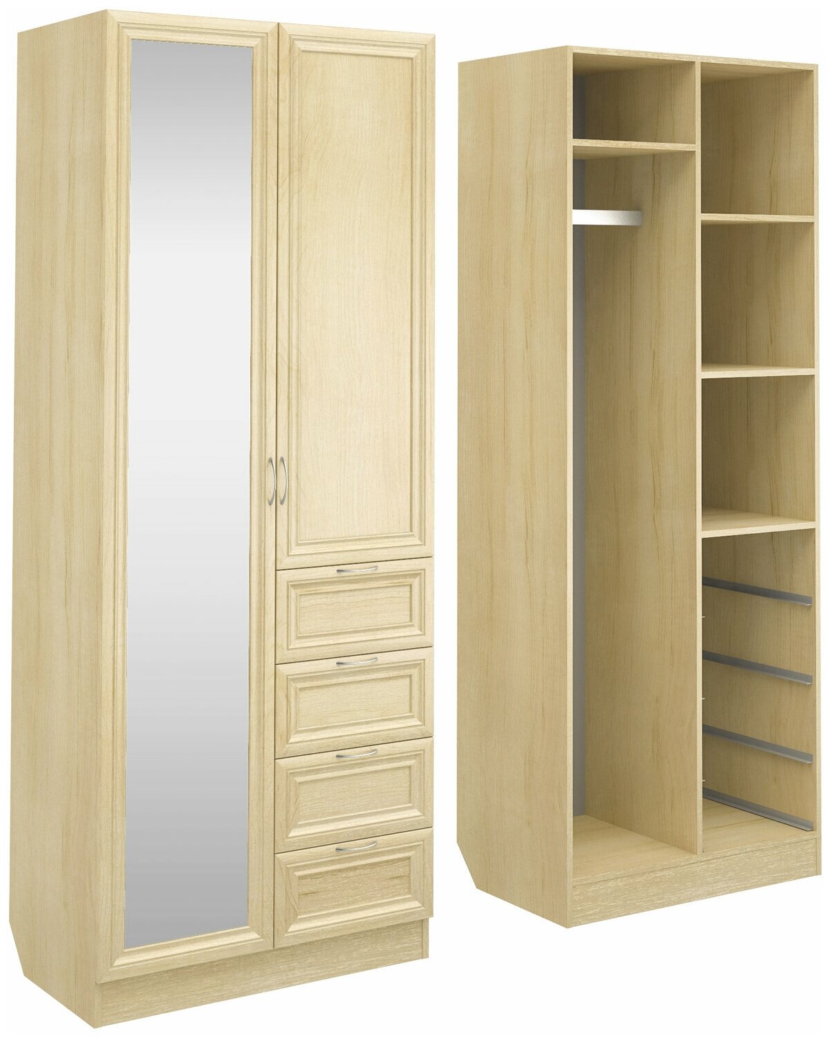 Шкаф распашной, гардероб, шкаф для одежды с зеркалом ШК 2/6 80/210/52 см Дуб молочный