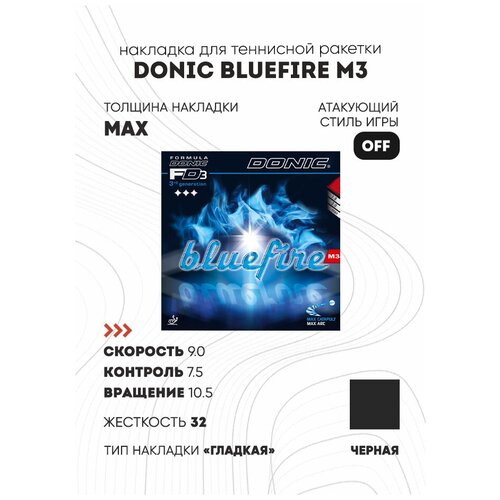 фото Накладка donic bluefire m3 цвет черный, толщина max