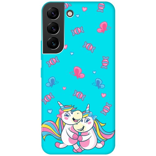 Матовый чехол Unicorns and Candies для Samsung Galaxy S22 / Самсунг С22 с 3D эффектом бирюзовый матовый чехол unicorn and candy для samsung galaxy s22 самсунг с22 с 3d эффектом бирюзовый