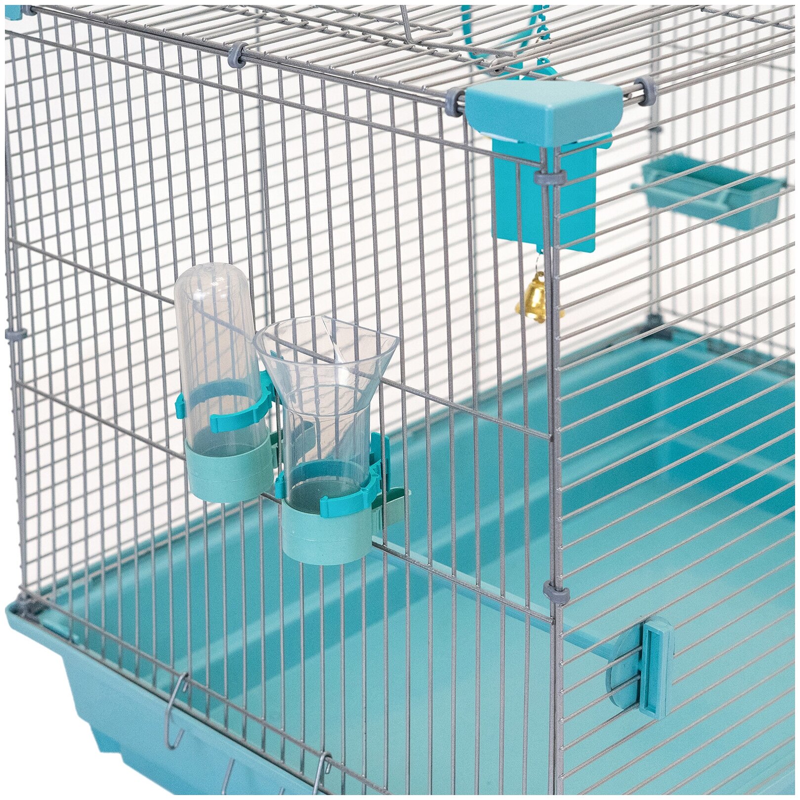 Клетка для птиц 126 х 58 х 40см: для попугая, для канарейки ЛОФТ-3 разборная "PetTails", 3 секции, шаг прута 13мм, бирюзовая - фотография № 6