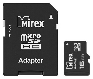 Карта памяти microSDHC с адаптером MIREX 16GB (class 4)