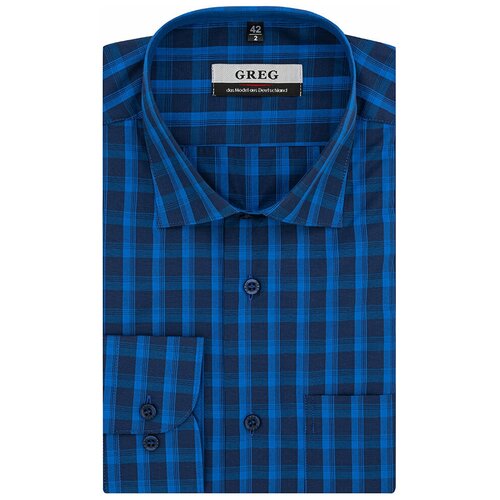 фото Рубашка мужская длинный рукав greg 225/119/1716/1, прямой силуэт / сlassic fit, цвет голубой, рост 174-184, размер ворота 46