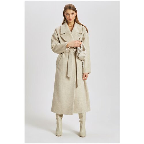 Пальто-халат  The Select демисезонное, шерсть, оверсайз, удлиненное, размер XL/XXL, белый