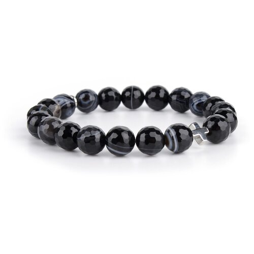 Четки браслет из агата черного, граненого, 20 зерен, 10 мм