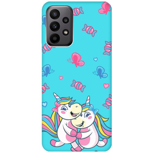 Матовый чехол Unicorns and Candies для Samsung Galaxy A23 4G / Самсунг А23 4Г с 3D эффектом бирюзовый матовый чехол unicorns and candies для samsung galaxy s21 самсунг с21 с 3d эффектом бирюзовый