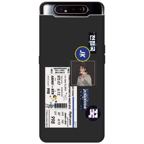 Матовый чехол BTS Stickers для Samsung Galaxy A80 / A90 / Самсунг А80 / А90 с 3D эффектом черный