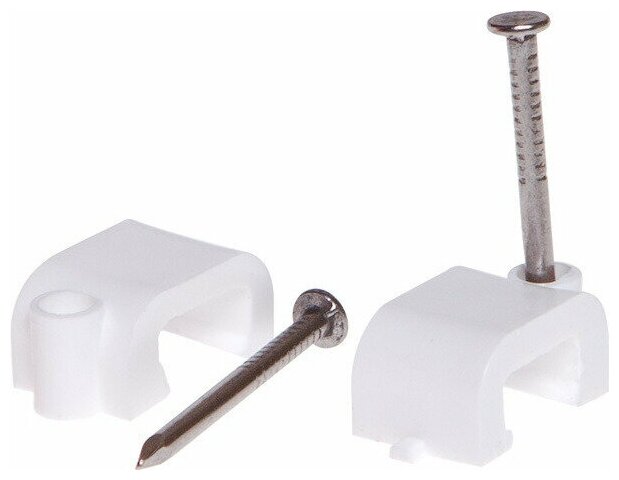 Скоба для крепления прямоугольного кабеля 6 мм белая с гвоздем STARFIX 50 штук (SMZ2-85222-50)