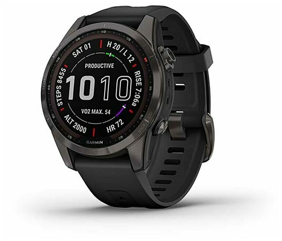 Часы Garmin Fenix 7s Sapphire Solar титановый угольно-серый DLC с силиконовым ремешком, 010-02539-25