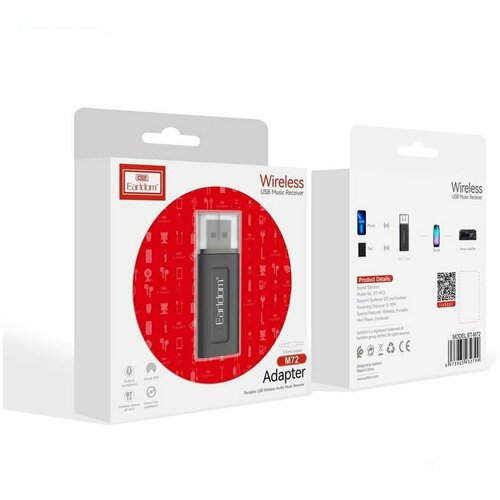 Ресивер Bluetooth для музыки Earldom ET-M72, (USB, микрофон) - черный usb ресивер earldom et m22 bt 5 0 со встроенным микрофоном3 5 мм черный