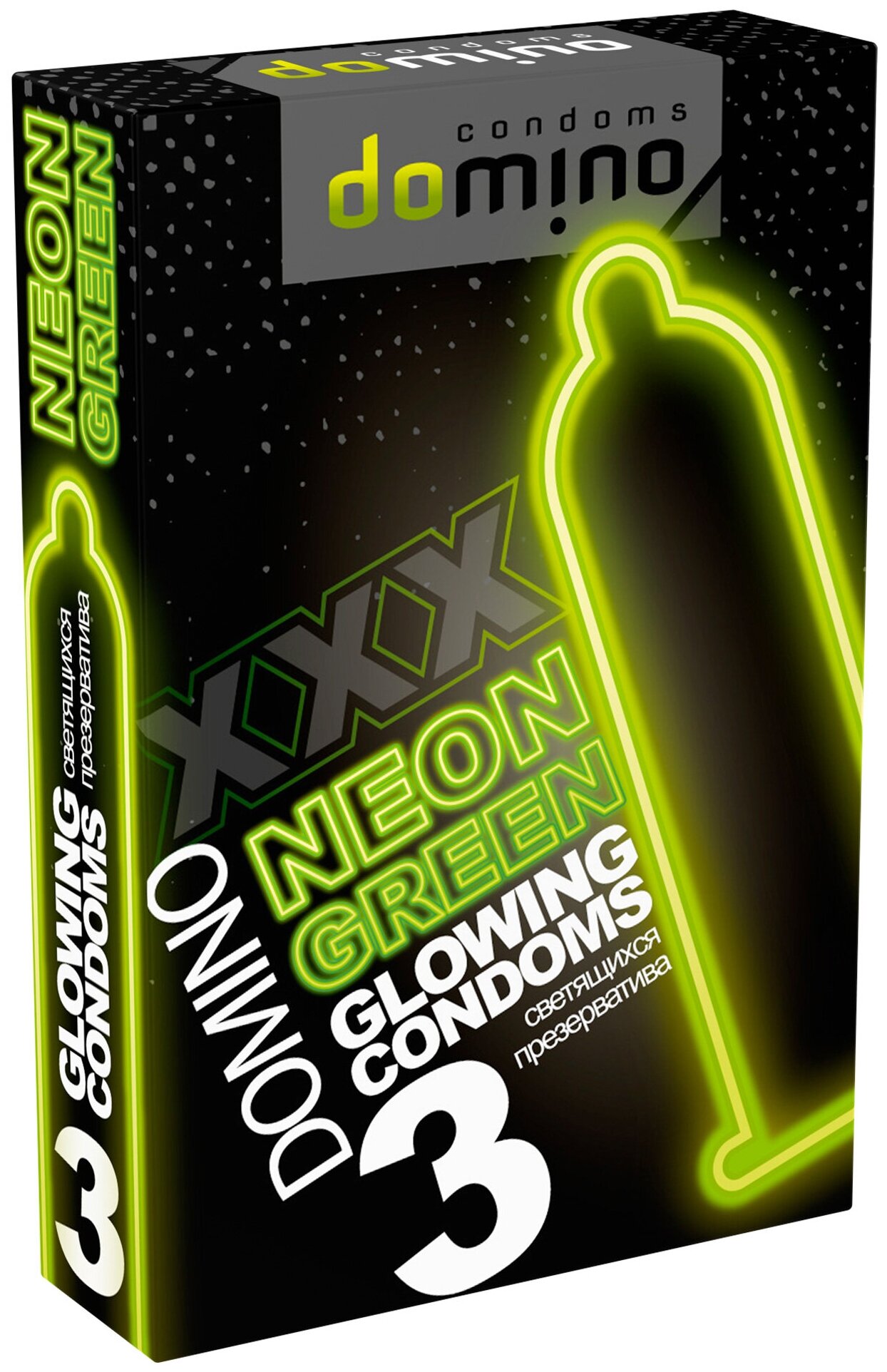 Презервативы DOMINO Neon Green со светящимся в темноте кончиком - 3 шт.185050