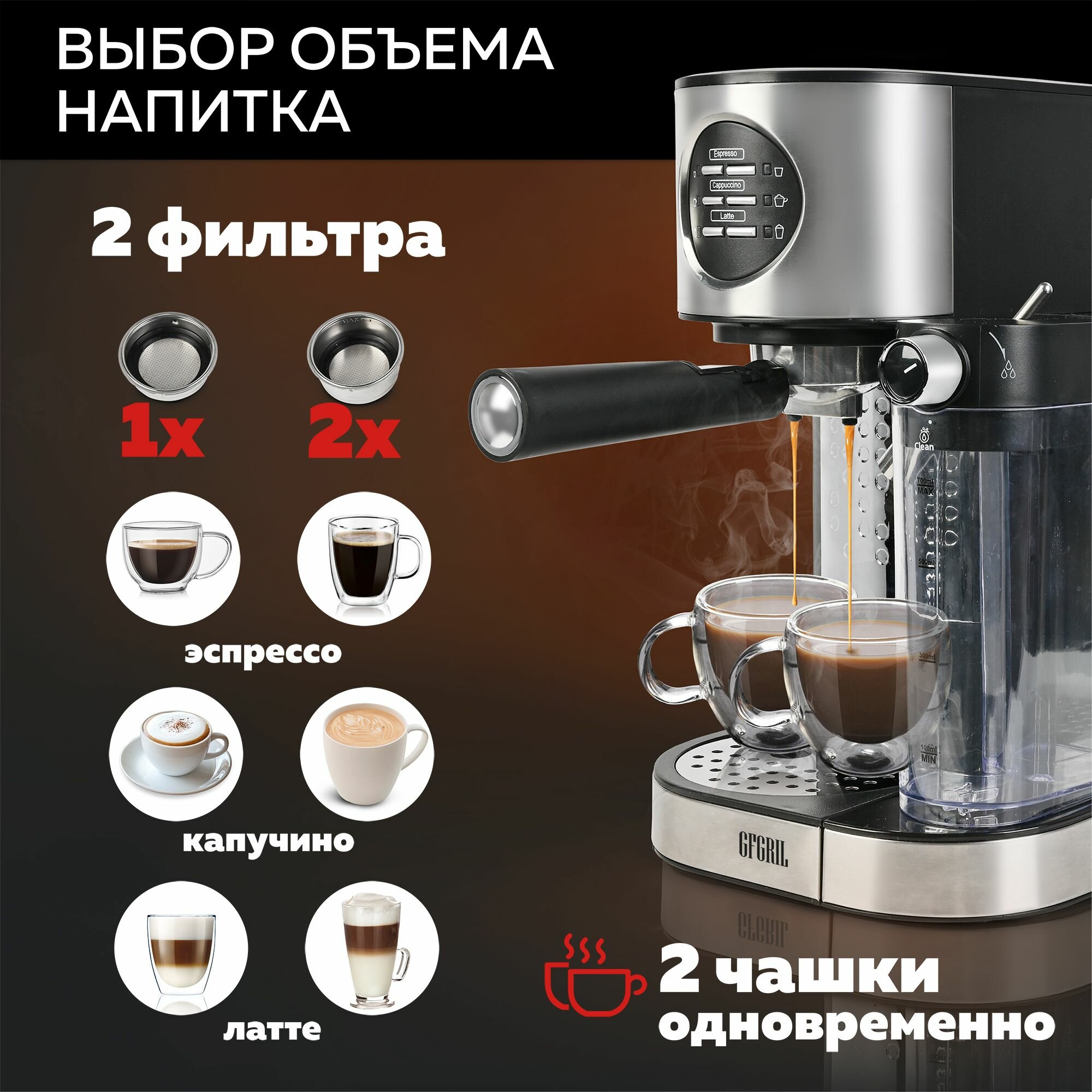 GFGRIL Кофеварка с автоматическим капучинатором 3 в 1 GFC-A300, Эспрессо-Капучино-Латте БУ — фото 1