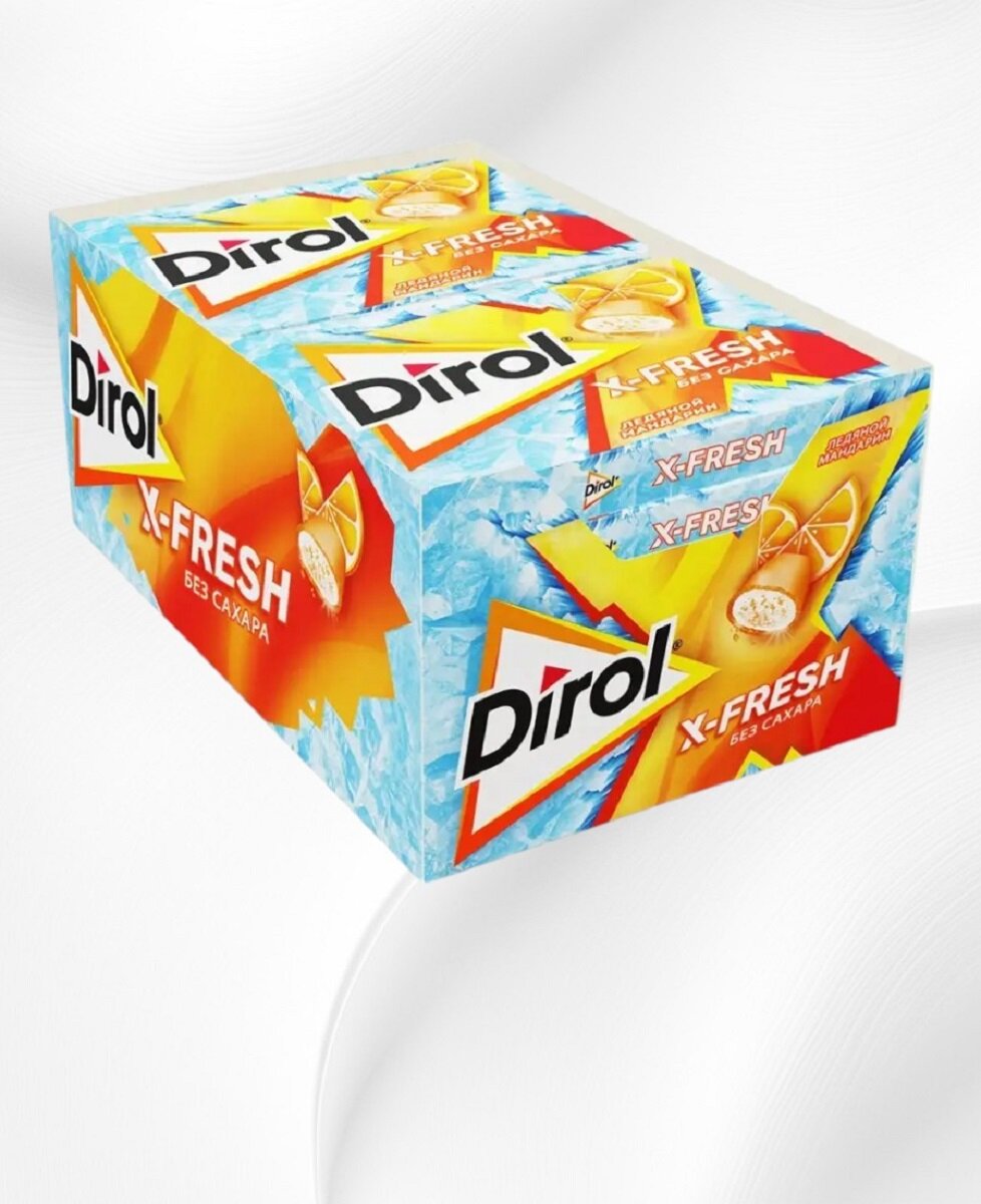 Dirol X-Fresh Мандарин жевательная резинка без сахара, 12шт х 16 г