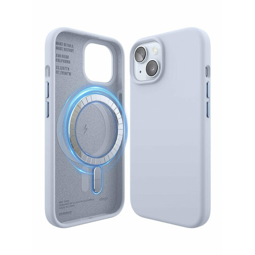 Elago для iPhone 15 чехол Soft silicone (Liquid) Light Blue (MagSafe) голубой, light blue