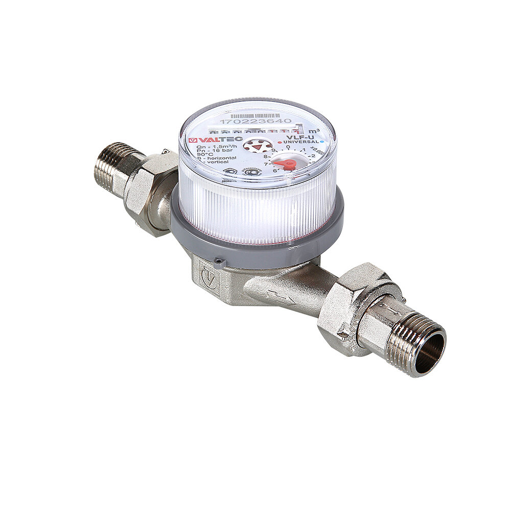 Счётчик для воды универсальный Valtec VLF-15U-I 1/2 DN15 110 мм со сгонами