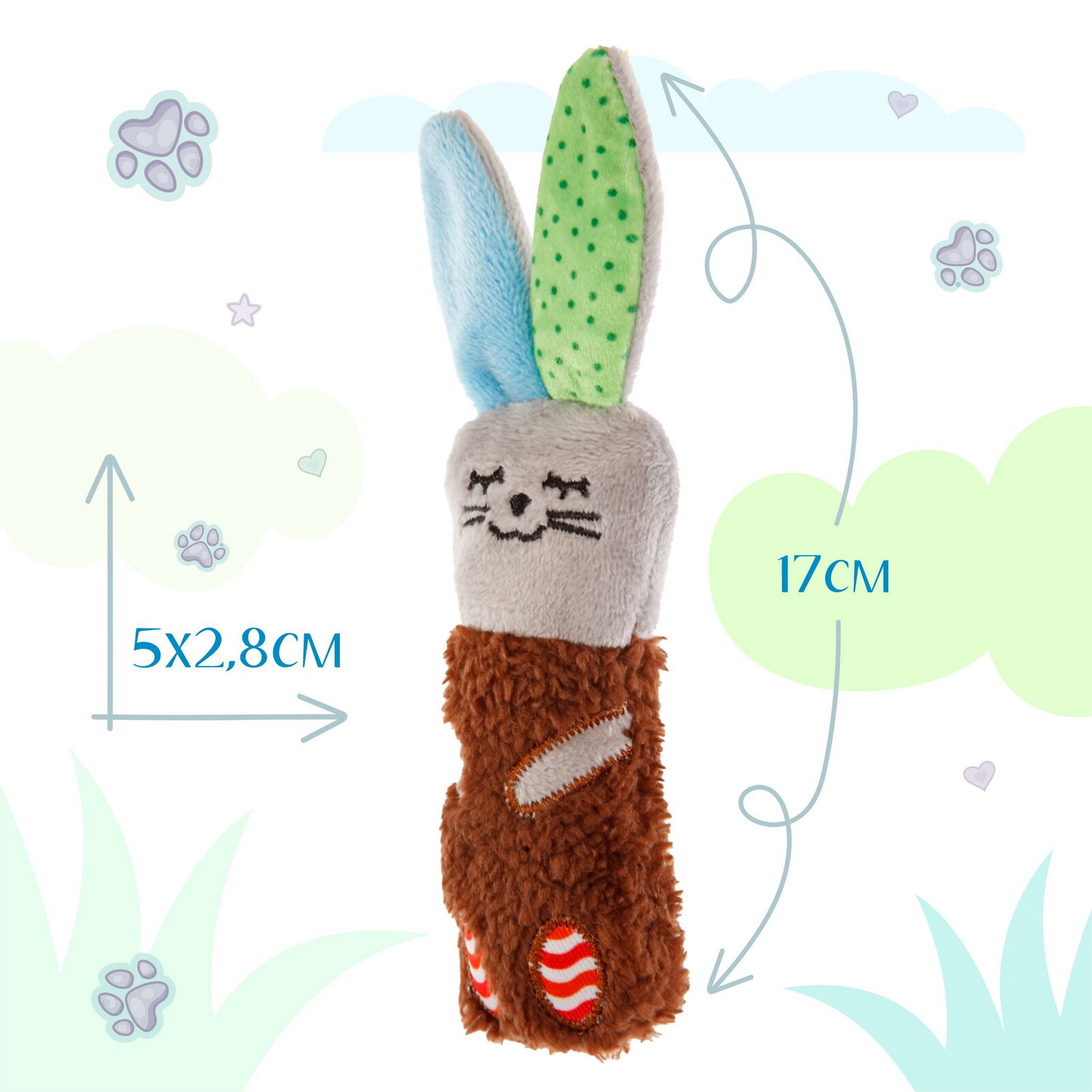Изображение Игрушка для кошек ZooZooZoo "Спящий Зайка" с кошачьей мятой, разноцветная, 17см