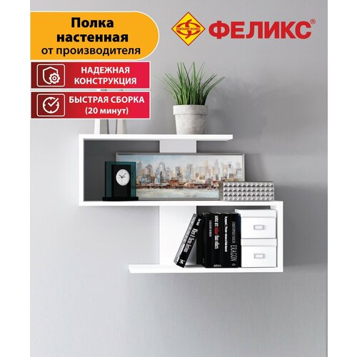 Полка настенная навесная Феликс Оби 20 х 80 х 54 см ЛДСП для книг и цветов белая 2604₽